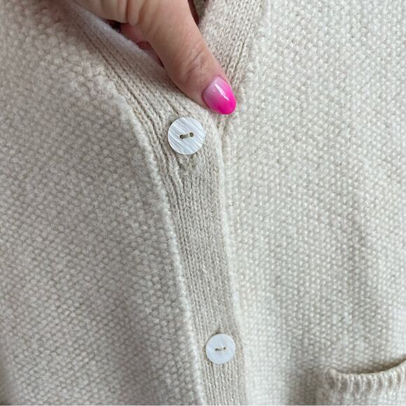 Hesperios | Women’s Knit Baby Alpaca Sweater Cream Button Front Cardigan Sweater - Picture 9 of 12
